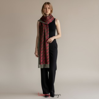 Two-layer silk pashmina scarf in dark green/fuchsia pink